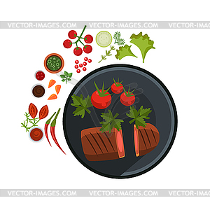 Medium Grilled Steak on Plate - vector clipart