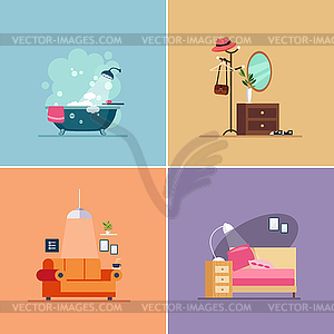 Interior Design Room Types. Set - vector clipart