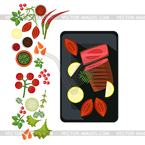 Medium Steak on Plate - vector clipart