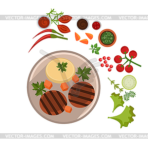 Appetizing Steak on Plate - vector clipart