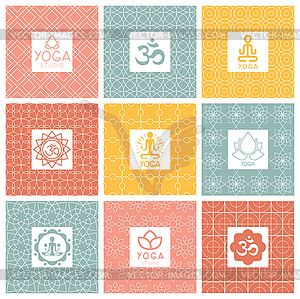 Yoga icons and line badges, graphic design - vector image