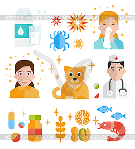 Allergy icon flat set - vector clipart