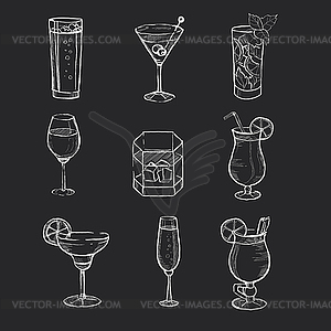 Set of different beverages on blackboard.  - vector clip art