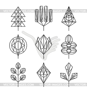 Graphical tree set, hipster linear style - vector image