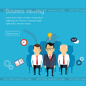 Business meeting and brainstorming. Flat design - vector clip art