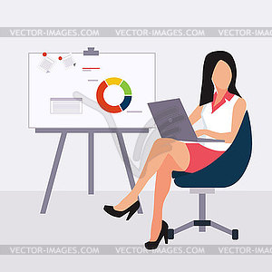 Beautiful young business woman presenting with - vector clip art