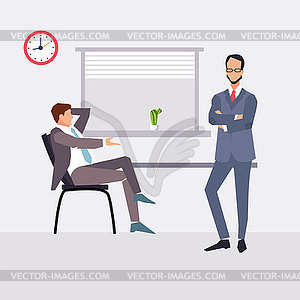 Modern flat character design on businessman at work - color vector clipart