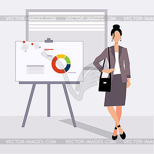 Beautiful young business woman presenting with - vector clipart