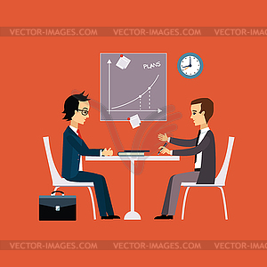 Business people, two men at table negotiating Flat - vector clip art