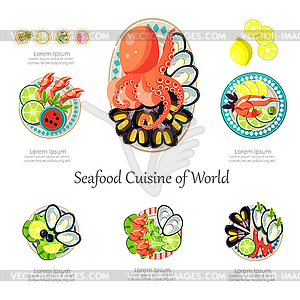 Seafood design set. Infographic food business - vector image