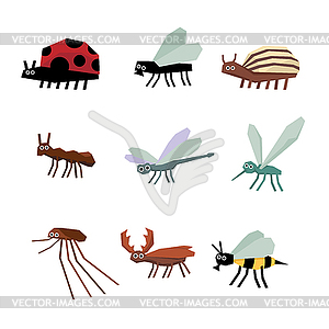 Коллекция насекомых мультяшныйа - изображение в векторном формате