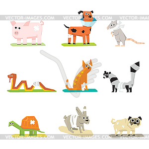 Veterinary pet health care animal medicine icons - vector clipart