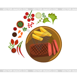 BBQ Steak on Plate - vector clip art