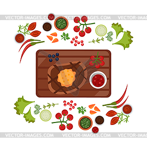 Barbeque Steak on Plate - vector clipart