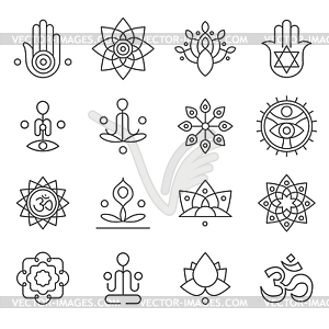 Yoga icons and line badges, graphic design elements - vector image