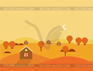 Orange Seamless Cartoon Nature Landscape, - royalty-free vector clipart