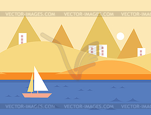 Seamless Cartoon Nature Landscape with Yacht, - stock vector clipart