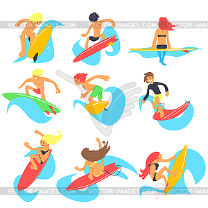 Surfing People. Set - vector clipart