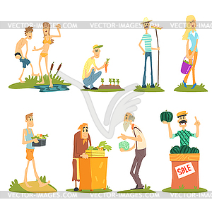 Summer Farm Activities. Set - vector image