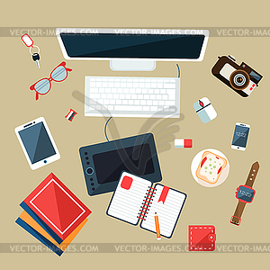 Workplace Concept. Flat Design - vector clipart