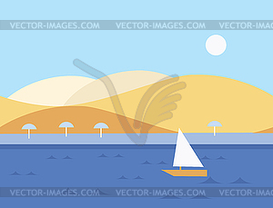 Seamless Cartoon Nature Landscape with Sailboat, - vector clipart