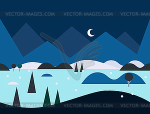 Seamless Cartoon Nature Landscape at Night, - vector clip art