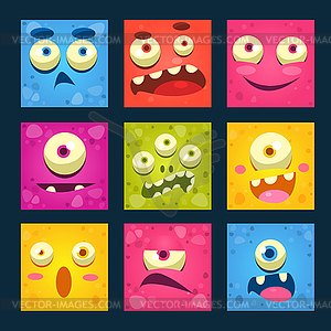 Cartoon Monster Faces Set - stock vector clipart