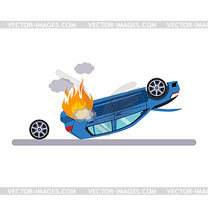 Car and Transportation Issue with Burning Car - vector clip art
