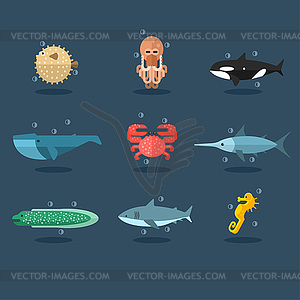 Inhabitants of Sea and Ocean. Set - vector clipart