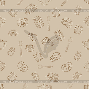 Seamless Pattern with Sweets and Desserts, - vector clipart