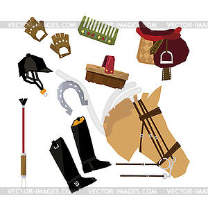 Horse Race Sport Icons Set - vector image