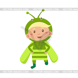 Child Wearing Costume of Grasshopper - vector clipart