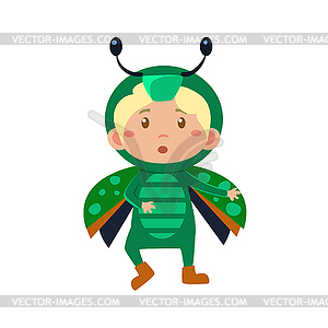 Child Wearing Costume of Bug - vector image