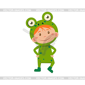 Child Wearing Costume of Frog - vector image