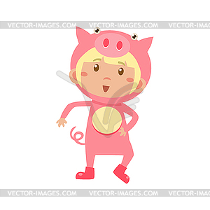 Child Wearing Costume of Piggy - vector clipart