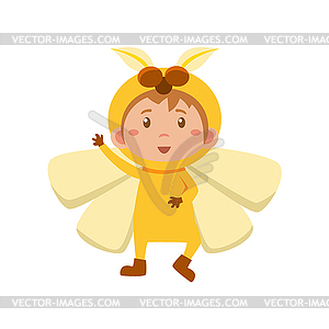 Child Wearing Costume of Yellow Butterfly - vector image