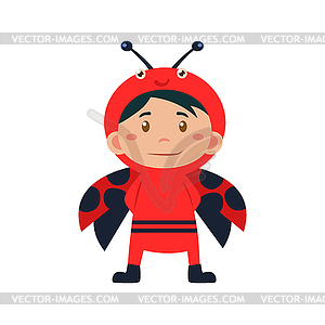 Child Wearing Costume of Ladybird - vector image