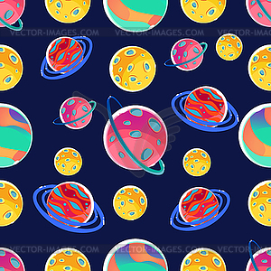 Seamless Print With Fantastic Planets - vector clip art