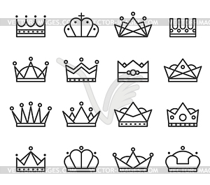 Crown icons set - white & black vector clipart