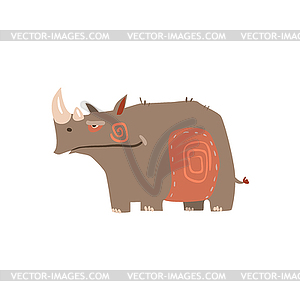 Rhino Standing Flat Cartoon Stylized - vector clipart