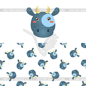 Cow Head Icon And Pattern - vector clipart