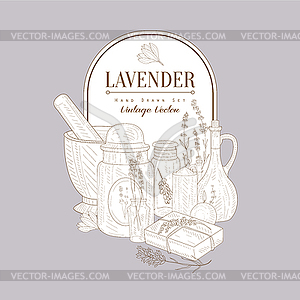 Vintage Sketch With Lavender Products Set - vector image