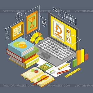 Concept for Online Education. Flat 3d Isometric - vector clipart