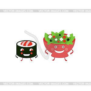 Humanized Roll And Salad - vector clipart