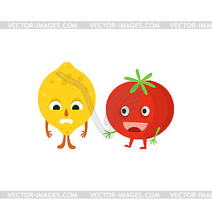 Humanized Lemon And Tomato - stock vector clipart