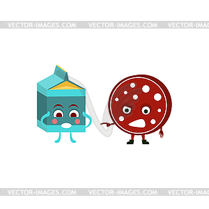 Humanized Sausage And Milk - vector clip art