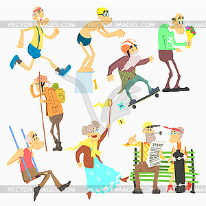 Old People Activities, Flat Set - vector image