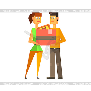 Couple Holding Box Together - vector image