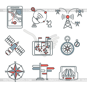 Different navigation icons set with rounded corners - vector clipart