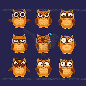 Brown Owl Emoji Collection - vector clip art